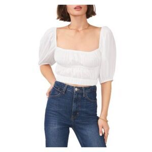 1. STATE Womens White Short Length Pullover Elbow Sleeve Square Neck Top M